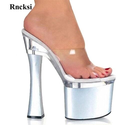 Rncksi New Lady 18cm High-Heeled Shoes Open Toe Sandals Women 18cm Square Platform Slippers Exotic High Heel Shoes