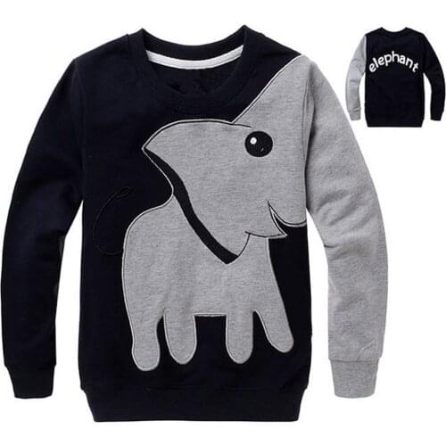 Baby Chidren Color Block Animal Elephant Pattern Sweater T-shirt Size 1-5Y Hot Kids Boys Long Sleeve Sweater Tops