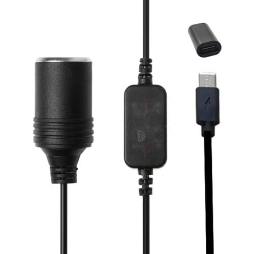USB C PD Female Type C Male to 12V Car Power Socket Step Up Cable for Car LED Light Driving Recorder GPS E-Dog Car Fan and more