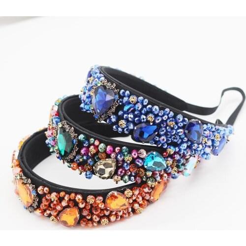 Vintage Crown Tiaras Handmade Sewing Beads Hair Band Multicolor Crystal Headbands Hairhoop Wedding Hair Jewelry Hair Accessories