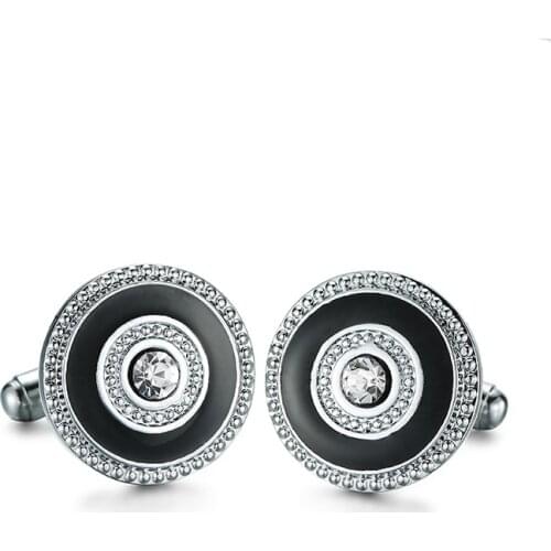 XKZM Mens fashion luxury brand Black enamel cufflinks Crystal Cufflinks 1 double Wedding gifts for men