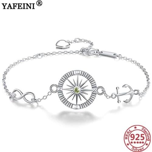 YAFEINI 925 Sterling Silver Charms Bracelets Compass Anchor Womens Silver 925 Infinity Jewelry Bracelets Valentines Day Gifts