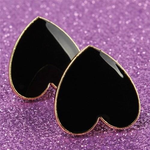 Heart Stud Earrings Black White Rose Red Yellow Enamel Heart Stud Earring For Women Large Size All Match Love Heart Earring