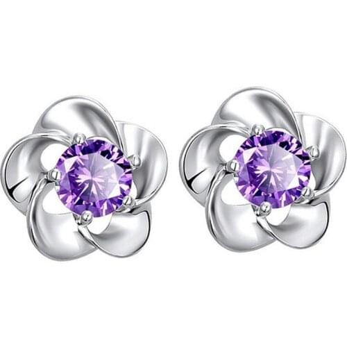 Elegant Plum Flower Natural Crystal AAA Zircon 925 Sterling Silver Color Earring For Women Amethyst Gemstone Earring Jewelry