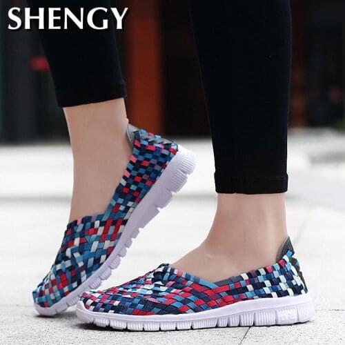 Womens Flat Knit Shoes Fashion Elements Summer Leisure Breathing Loafers Sports Tennis Light Shoes Zapatos Large Size 35-42