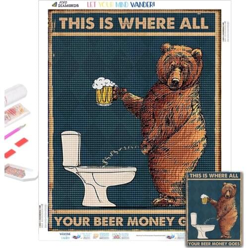 5D DIY Diamond Painting Grumpy Bear Drinking Beer Abstract Picture Diamond Mosaic Embroidery Cross Stitch Kit Home Decor cuadros
