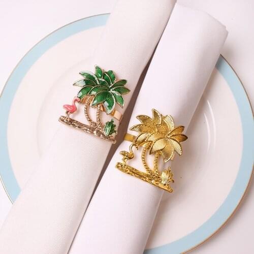 8pcs/lot Coconut tree napkin buckle metal napkin link day party tableware napkin ring desktop decoration