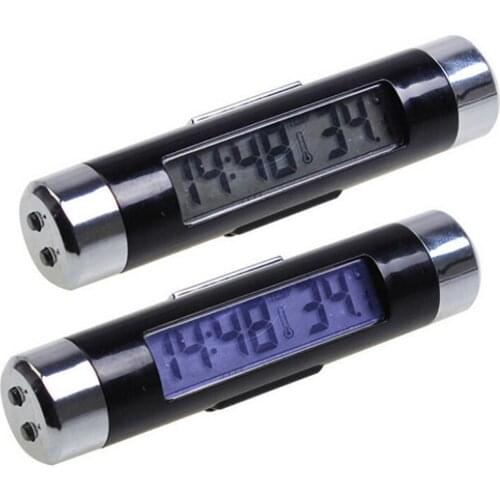 Car Thermometer Clip LCD Car Thermometer Automotive Digital Clock Electronic Backlight Display Time and Temperature Display
