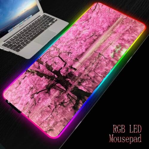 Mairuige Blossom Pink Flowe Tree RGB Gaming Large Mouse Pad Led Computer Mousepad with Backlight Carpet for Keyboard Desk Mat