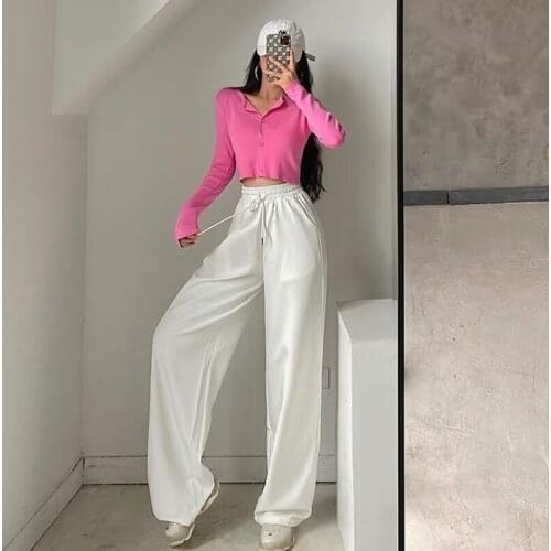 Sweatpants women baggy high waist was thin drape wide leg pants elastic waist street casual trousers fashion all-match