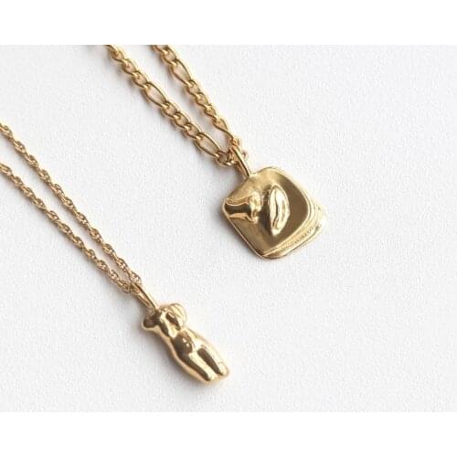 Abstract Body Face Pendant 18k Gold Plated Mens Chain Necklaces for Women Vintage Stainless Steel Chokers Jewelry for Women Mom