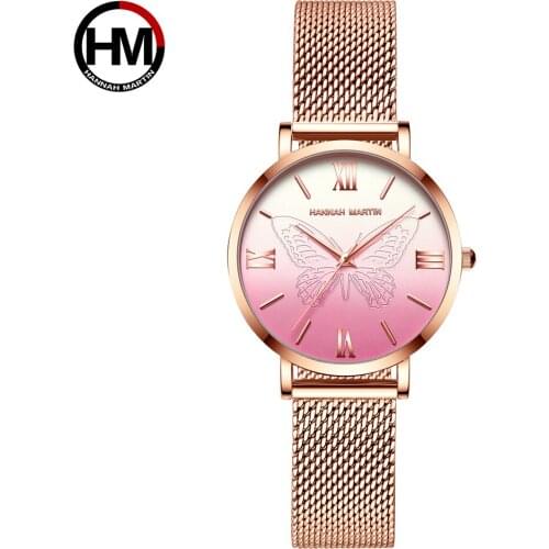 Hannah Martin Quality Stainless Steel Band Japan Quartz Movement Waterproof Women Full Rose Gold Ladies Luxury Wrist Watch