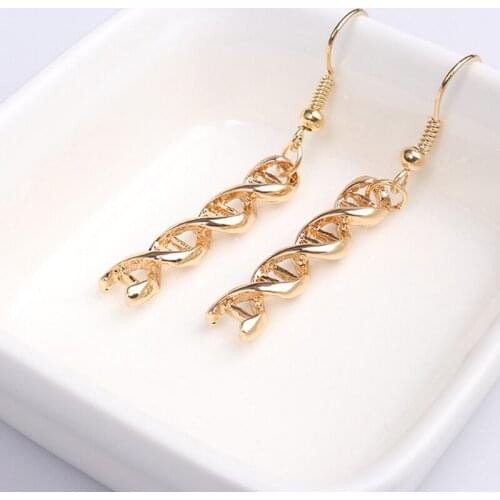1Pair Long DNA Box Biology Molecule Earring Double Helix Earrings Copper Material For Scientist Fashion Jewelry
