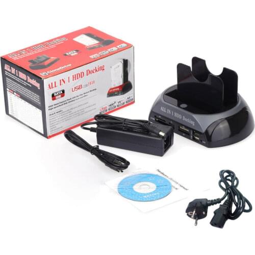 Wholesale bundle 10pcs lot All in 1 HDD Docking Station Dual USB HUB IDE SATA Hard Drive Card Reader