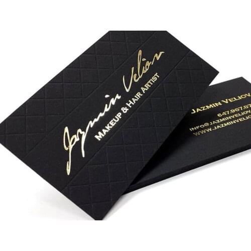 200pcs Black Business Cards 500gsm Foil on double sided with Blind Impression Name Card Matte Gold