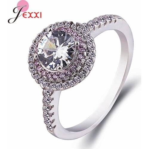 Exquisite 925 Sterling Silver Cubic Zircon Engagement Rings For Women Girl Rhinestone Wedding Fashion Jewelry