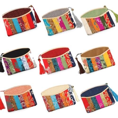 China Wind Seven-color Parquet Brocade Zipper Satin Satchel Coin Pocket Small Purse Party Gift bags