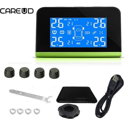 Hot CAREUD TPMS Solar Energy Auto Tire Pressure Indicator External Sensor 4PCS with USB Cable Universal for Cars Car Electronic