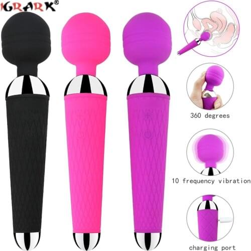 Multi-Speed Powerful Magic Wand Vibrator USB Charge AV Stick Female G Spot Massager Clitoris Stimulator Adult Sex Toys for Woman