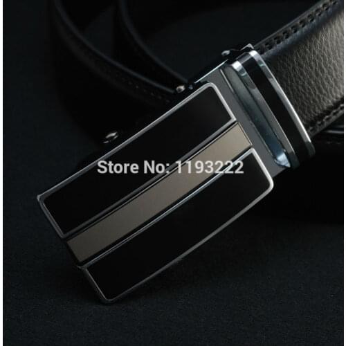 Fashion Mens Luxury Belts Black Genuine Leather Automatic Smooth Buckle Belts Formal
