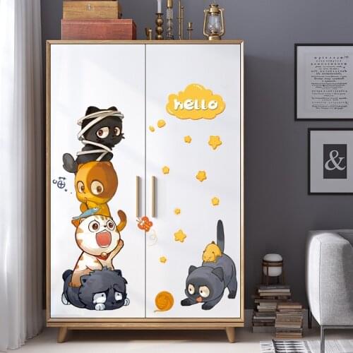 Cartoon cute cat combination wall sticker fridge doors windows Mural kids rooms cupboard decorations wallpaper Decals stickers