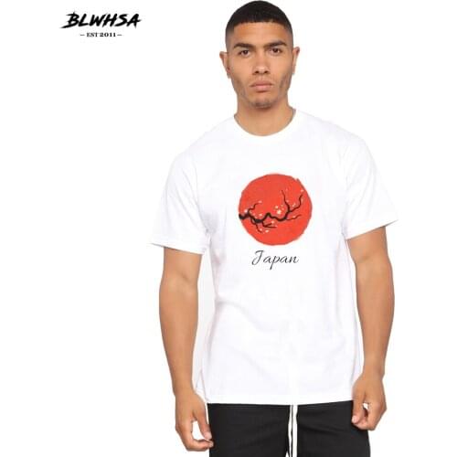 BLWHSA Japan Printed T Shirt Men Fashion Short Sleeve Cool T-shirt Fuuny Design Japanese Cherry Blossom Print Plus Size Clothing