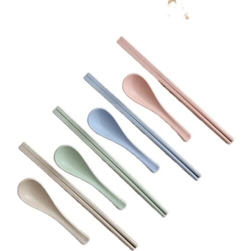4pcs Wheat straw plastic tableware chopsticks spoon set environmentally friendly products adult eating utensils Kitchen supplies