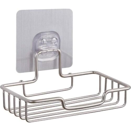 Soap Dish Holder for Bathroom Shower Wall Mounted Self Adhesive Nail Free No Drilling Soap Holder Saver Tray-Stainless Steel Spo