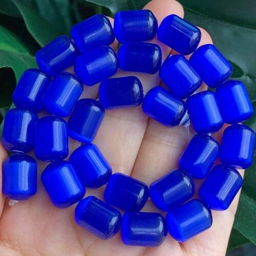 Natural Stone Dark Blue Cats Eye Beads Loose Cylinder Spacer Beads for Jewelry Making DIY Bracelet Necklace Finding Accessories