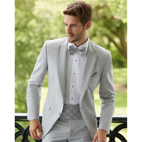 New Arrivals Italian Silver Wedding Suits for Men Slim Fit Tailor Made Groom Prom Tuxedo Beach 2 Piece Blazer Jacket Men Ternos