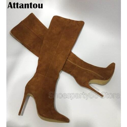 New designer women winter shoes suede leather over the knee thin high heels sexy party boot plus size