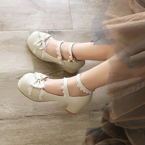 IPPEUM Lolita Shoes Bow Mary Janes Shoes For Girls Ankle Buckle Casual Shoes Woman Platform Shoes Crystal Zapatos Mujer