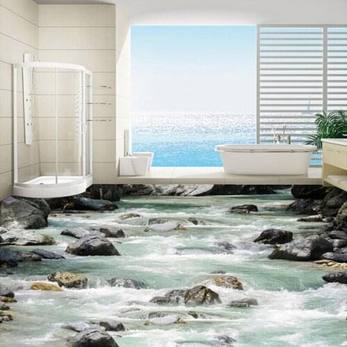 Custom Mural Wall Paper 3D HD River Stone Bedroom Bathroom Floor Sticker Waterproof PVC Self-adhesive Wallpaper Wall Painting