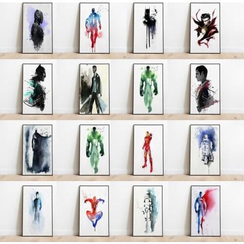 Marvel Avengers Superhero Watercolor Iron Man Poster Print Spiderman Canvas Painting Wall Art Picture for Bedroom Home Decor