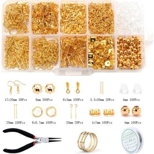 Approx 1000Pcs 4-20mm Alloy Accessories Jewelry Findings Set Rose Gold Open Jump Rings Earring Hook Jewelry Making Supplies