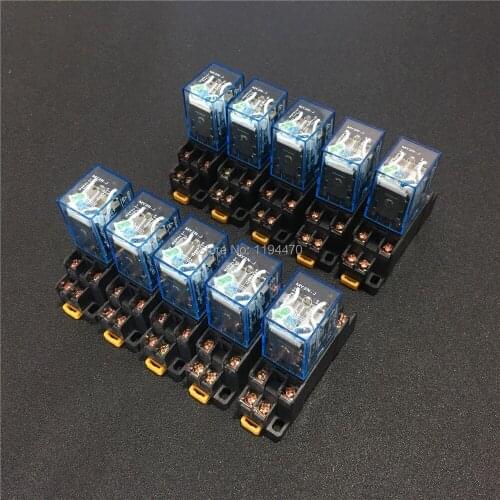 10 sets MY2NJ HH52P DC 12V 24V 110V 220V AC Coil Power Relay Mini Electromagnetic Relay 8 Pins DPDT 5A with PYF08A Socket Base