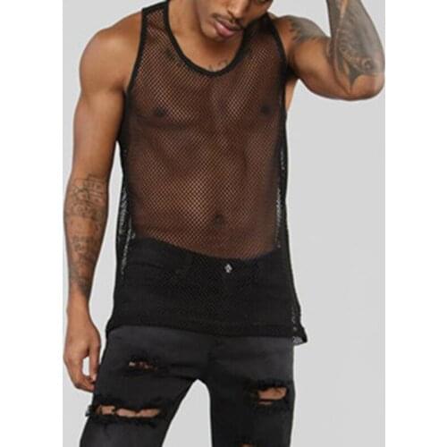 Sexy Men Sleeveless Mesh Tank Vest Tops Outwear Gym Training Tank Vest Fish Net Hollow Out See Through Sporting mens Clothing