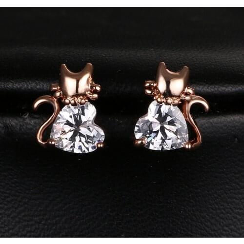 Emmaya Fashion Rose Gold Color Cat Earring Simulated CZ New Arrival Gorgeous Design Lovely Earrings For Women Gift
