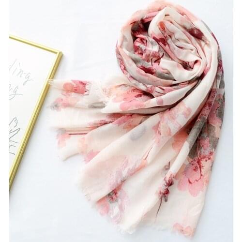 2021 Newest Women Ombre Floral Scarf Printed Pattern Cotton Scarf Shawls Wraps Hijabs
