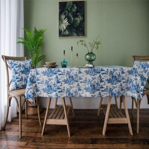 Retro Blue Printed Ethnic Style Tablecloth Coffee Table Cloth Cover Wedding Dining Evening Party Home Decor Table Cloth