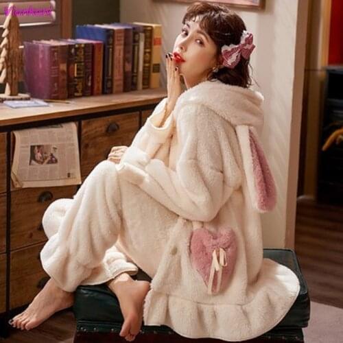 Warm Onepiece Hooded Bunny Pajama Jumpsuit Women Cartoon Animal Ear Onesie Cosplay Sleepwear Adult Pink Rabbit Pajamas Overalls