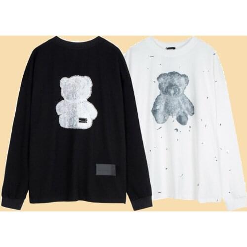 High Street Brand WE11DONE 21ss Teddy Bear Reflection Print Couple Hoodies Anime Oversized Hoodie Sweatshirts Mens Hoodies Y2k