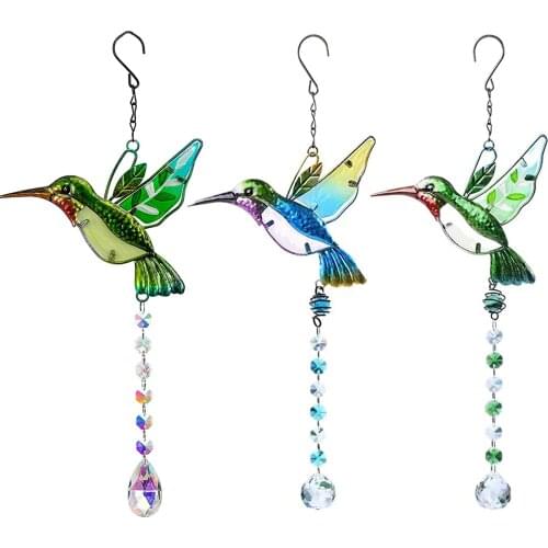 Stained Glass Window Hangings, Hummingbird Suncatchers Crystals for Windows,Clear Crystals Ball Prisms with Hummingbird Ornament
