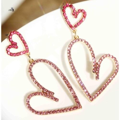 YaYi Jewelry Fashion Pink Glass Heart Dangle Crystal Women Ancient Gold Color Wear Ear Band Tassel Couples Wedding Earrings