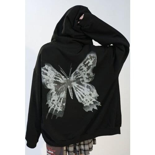 Women Hip Hop Streetwear Hoodies Women Jacket Butterfly Print Coat Goth Harajuku Y2k aesthetic Clothes grunge Punk Jacket Zip Up