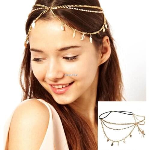 Fashion Women Leaf Pendant Crystal Headband Multilayer Gold Chain Hair Accessories Jewerly 2017 New Style Cheap-fine