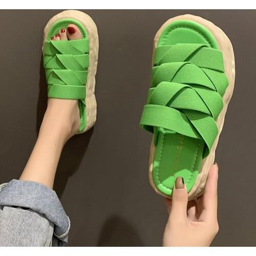 2021 Women Sandals Flip Flops Women Slippers Summer Flip-Flops Platform Slippers Female Flats Summer New Stretch FabricSlides