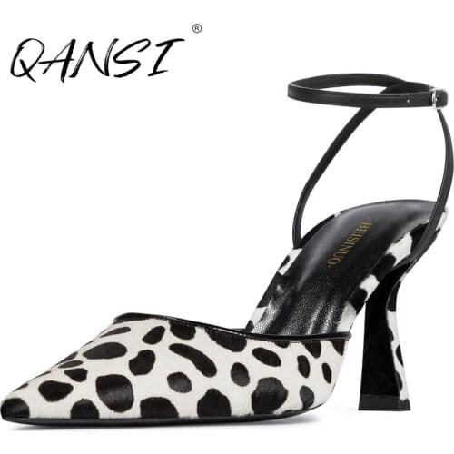 Handmade Custom Cow Pattern Point Toe Womens Sling Back Pumps Black and White Plush Pearl Girls Pumps High Heel Woman Pumps