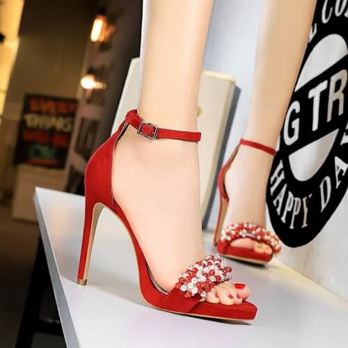 2019 Summer women pumps pearl high heels thin heels shoes ladies sexy party shoes zapatos de mujer tacon