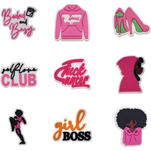 1 Pcs 2021 Hot Selling Cartoon Pink Girl Cute Icon Shoes Charms Silicone Slipper Accessories High Quality For Gifts Decor